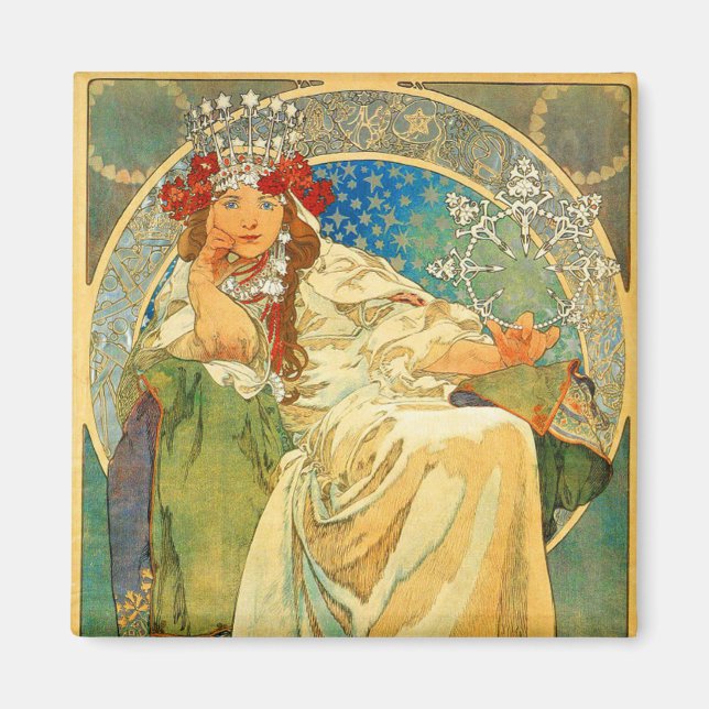 Alphonse Mucha Art Nouveau Princess Hyacinth Magnet (Front)