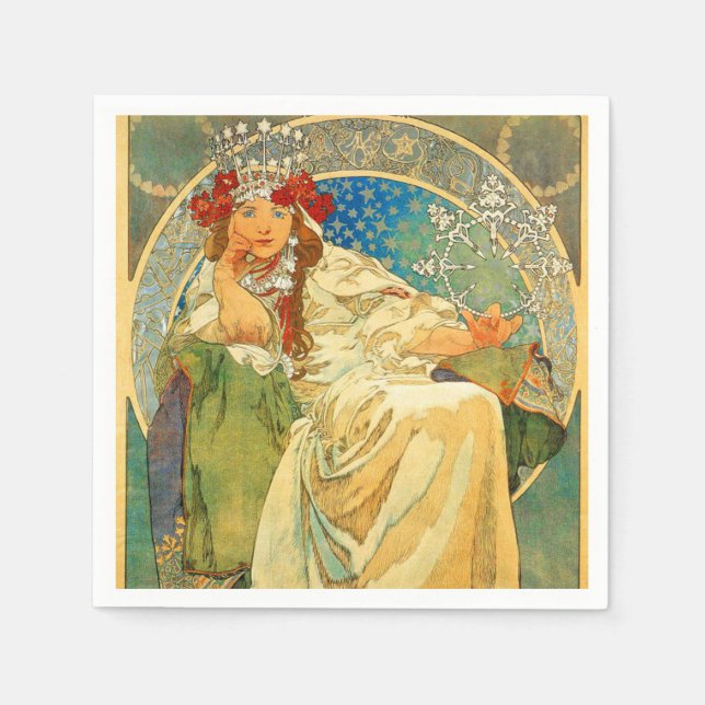 Alphonse Mucha Art Nouveau Princess Hyacinth Napkin (Front)