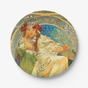 Alphonse Mucha Art Nouveau Princess Hyacinth Paper Plate