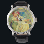 Alphonse Mucha Art Nouveau Princess Hyacinth Watch<br><div class="desc">Watch featuring Alphonse Mucha’s lithographic poster Princess Hyacinth (1911). Commissioned for the eponymous ballet, the art depicts a princess—who is actually the dream a blacksmith has of his daughter—sitting upon a green throne in a white dress and wearing a crystal crown. She wraps a finger around a snowflake. A great...</div>