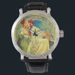 Alphonse Mucha Art Nouveau Princess Hyacinth Watch<br><div class="desc">Watch featuring Alphonse Mucha’s lithographic poster Princess Hyacinth (1911). Commissioned for the eponymous ballet, the art depicts a princess—who is actually the dream a blacksmith has of his daughter—sitting upon a green throne in a white dress and wearing a crystal crown. She wraps a finger around a snowflake. A great...</div>