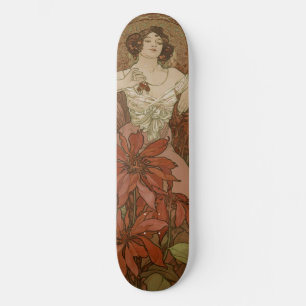 Alphonse Mucha Art Nouveau Ruby Vintage Floral Skateboard