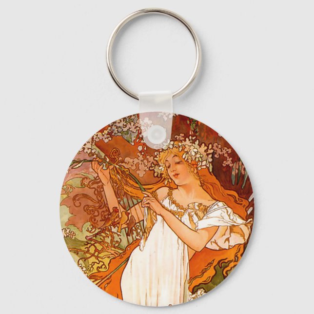 Alphonse Mucha Art Nouveau Spring Keychain (Front)