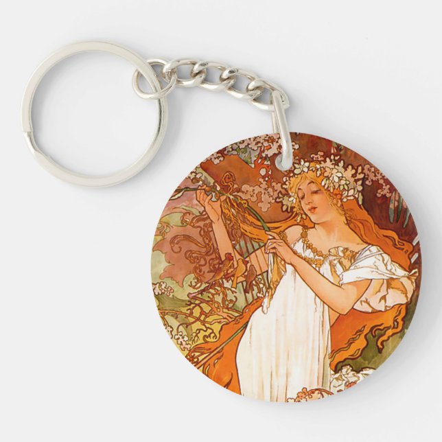 Alphonse Mucha Art Nouveau Spring Keychain (Front)