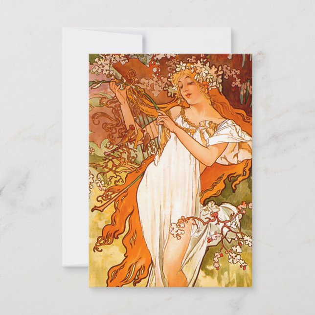 Alphonse Mucha Art Nouveau Spring RSVP Card (Front)