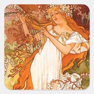 Alphonse Mucha Art Nouveau Spring Square Sticker
