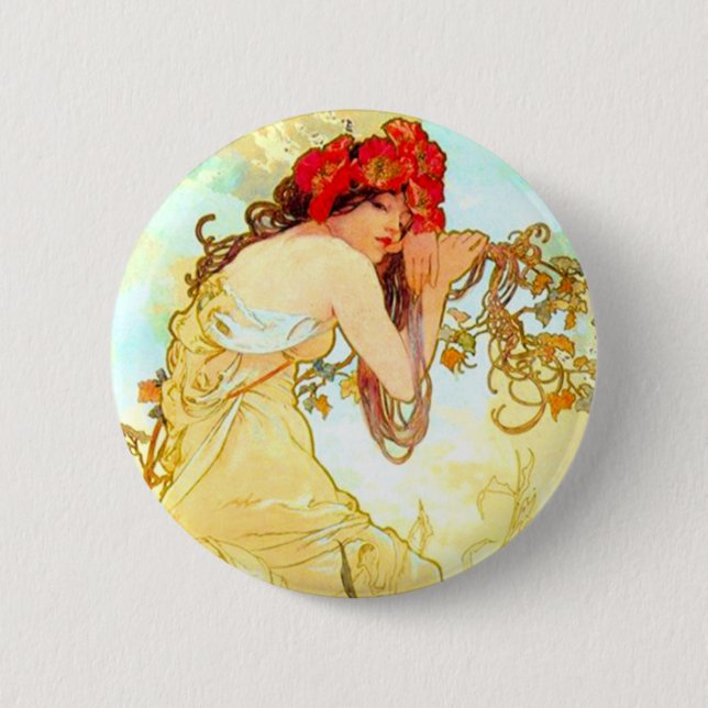 Alphonse Mucha Art Nouveau Summer 2 Inch Round Button (Front)