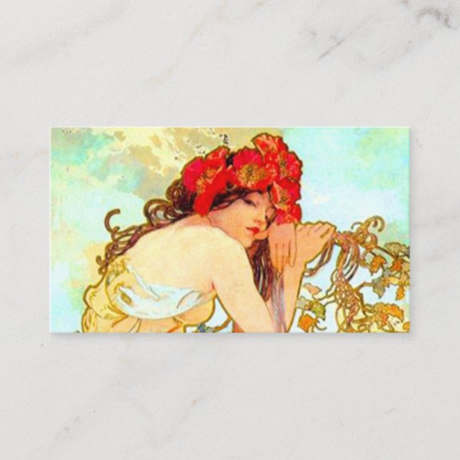 Alphonse Mucha Art Nouveau Summer Enclosure Card (Front)