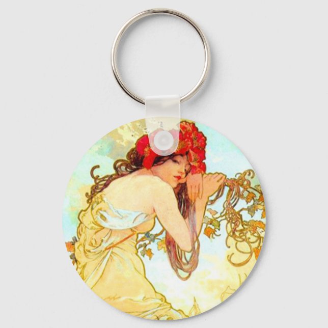 Alphonse Mucha Art Nouveau Summer Keychain (Front)