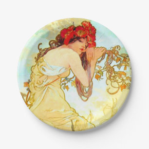 Alphonse Mucha Art Nouveau Summer Paper Plate