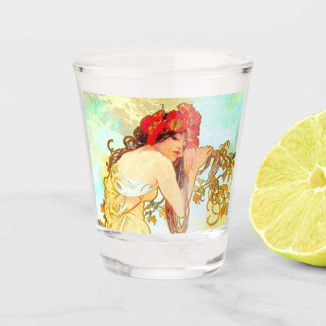 Alphonse Mucha Art Nouveau Summer Shot Glass (Front)
