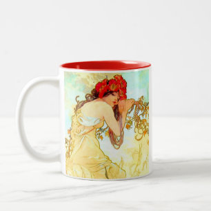 Alphonse Mucha Art Nouveau Summer Two-Tone Coffee Mug