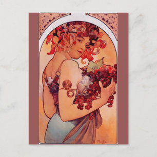 Alphonse Mucha,Art nouveau,vintage,fruit,reproduct Postcard