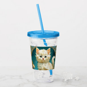 Alphonse Mucha Art Nouveau White Cat Acrylic Tumbler
