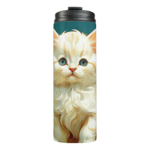 Alphonse Mucha Art Nouveau White Cat Thermal Tumbler