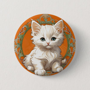 Alphonse Mucha Art Nouveau White Kitten 2 Inch Round Button