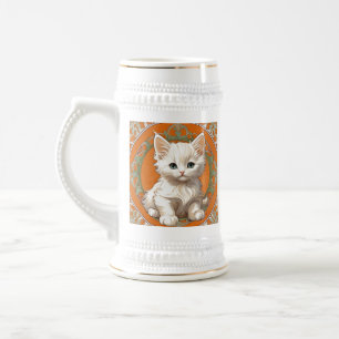 Alphonse Mucha Art Nouveau White Kitten Beer Stein