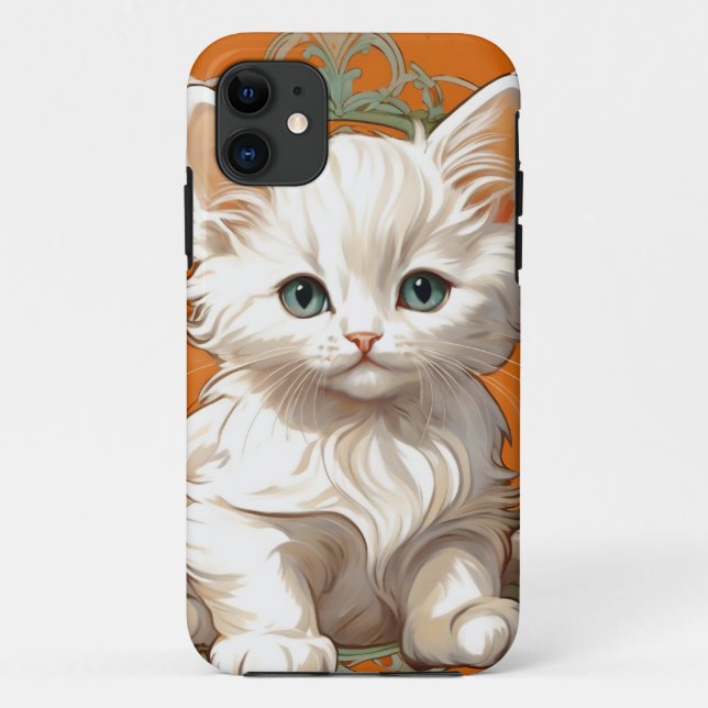 Alphonse Mucha Art Nouveau White Kitten Case-Mate iPhone Case (Back)