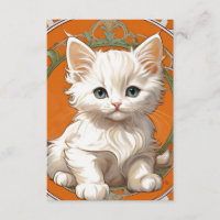 Alphonse Mucha Art Nouveau White Kitten
