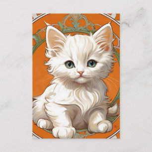 Alphonse Mucha Art Nouveau White Kitten Enclosure Card