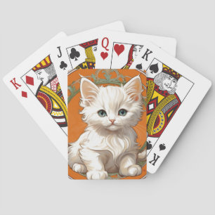 Alphonse Mucha Art Nouveau White Kitten Playing Cards