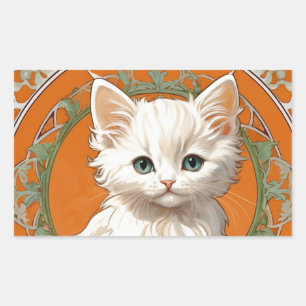 Alphonse Mucha Art Nouveau White Kitten Sticker