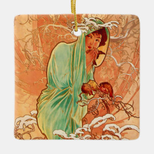 Alphonse Mucha Art Nouveau Winter Ceramic Ornament