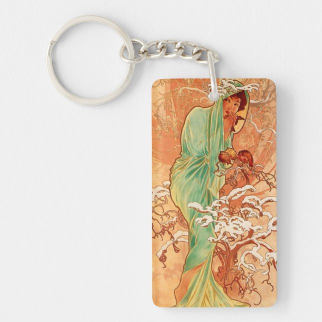 Alphonse Mucha Art Nouveau Winter Keychain (Front)