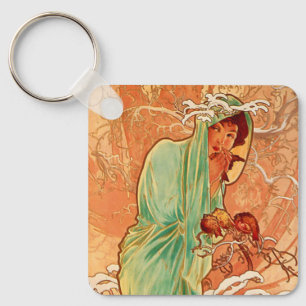 Alphonse Mucha Art Nouveau Winter Keychain