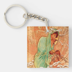 Alphonse Mucha Art Nouveau Winter Keychain