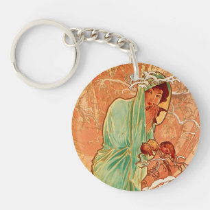 Alphonse Mucha Art Nouveau Winter Keychain