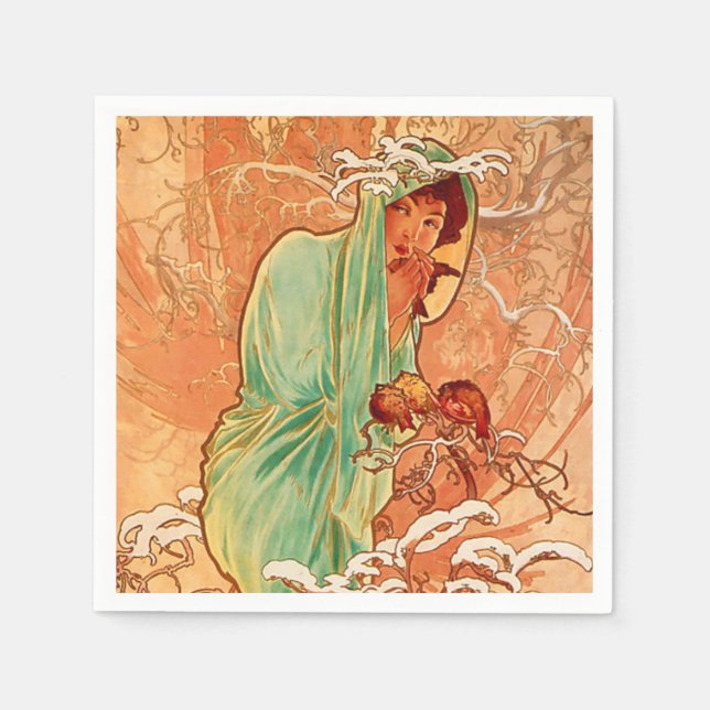 Alphonse Mucha Art Nouveau Winter Napkin (Front)
