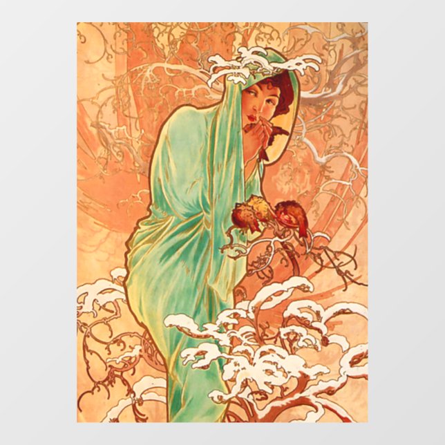 Alphonse Mucha Art Nouveau Winter Window Cling (Sheet)