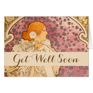 Alphonse Mucha Art Nouveau woman get well card