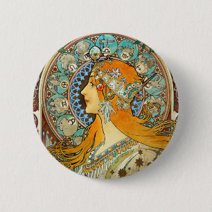 Alphonse Mucha Art Nouveau Zodiac 2 Inch Round Button