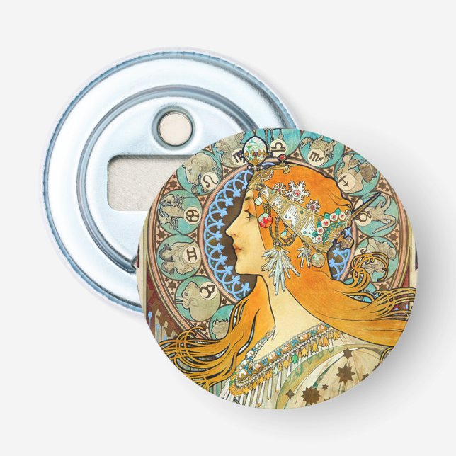 Alphonse Mucha Art Nouveau Zodiac Bottle Opener (Front)