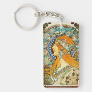 Alphonse Mucha Art Nouveau Zodiac Keychain