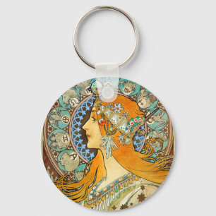 Alphonse Mucha Art Nouveau Zodiac Keychain