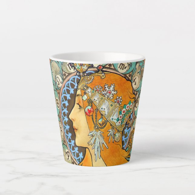 Alphonse Mucha Art Nouveau Zodiac Latte Mug (Front)