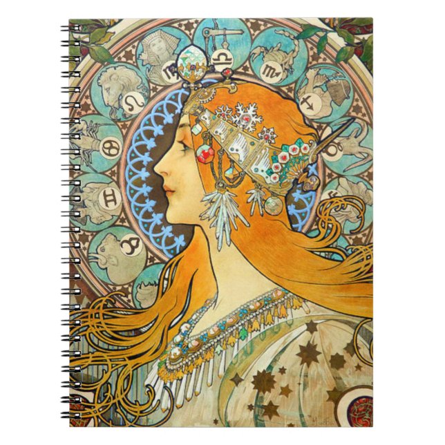 Alphonse Mucha Art Nouveau Zodiac Notebook (Front)