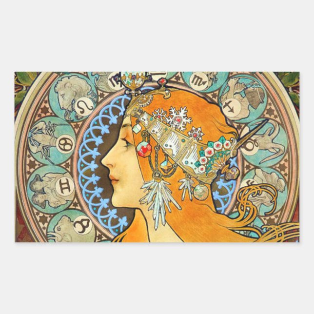 Alphonse Mucha Art Nouveau Zodiac Sticker (Front)