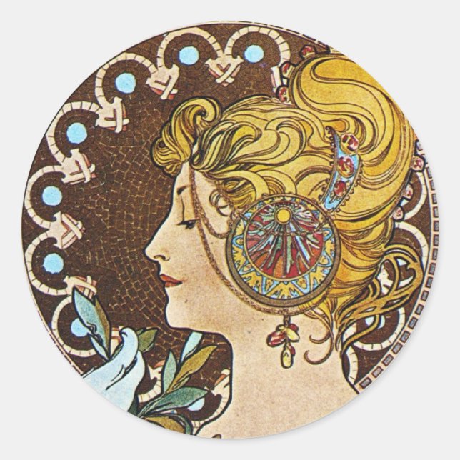 Alphonse Mucha Artwork Classic Round Sticker (Front)