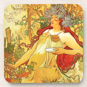 Alphonse Mucha Autumn Coasters