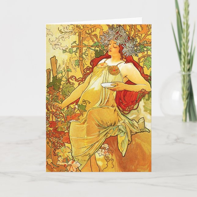 Alphonse Mucha Autumn Greeting Card (Front)