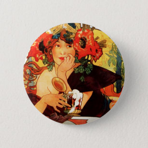 Alphonse Mucha Beer of the Muse Button