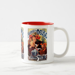 Alphonse Mucha , Bières de la Meuse , 1897 Two-Tone Coffee Mug