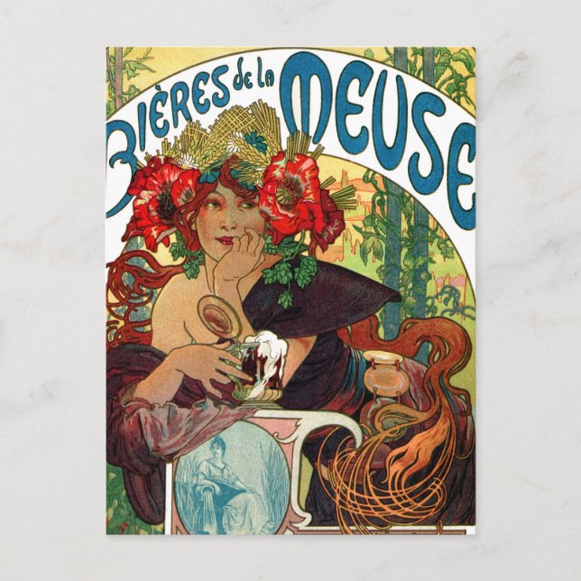 Alphonse Mucha Bieres De La Meuse Postcard (Front)