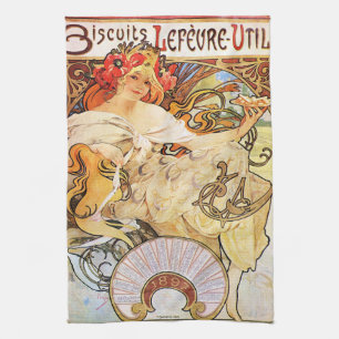 Alphonse Mucha Biscuits Lefevre-Utile Kitchen Towel