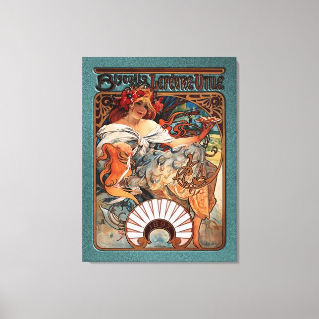 Alphonse Mucha Biscuits Lefevre-Utile Speckled Frm Canvas Print (Front)