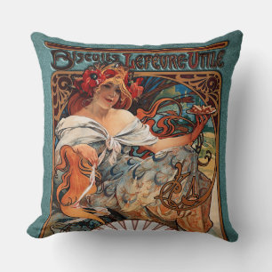 Alphonse Mucha Biscuits Lefevre-Utile Speckled Frm Throw Pillow